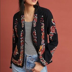 NWT Anthropologie Maeve Black Embroidered Blazer